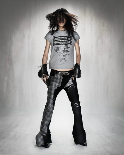 MDC CS TARTAN FLARED JEANS