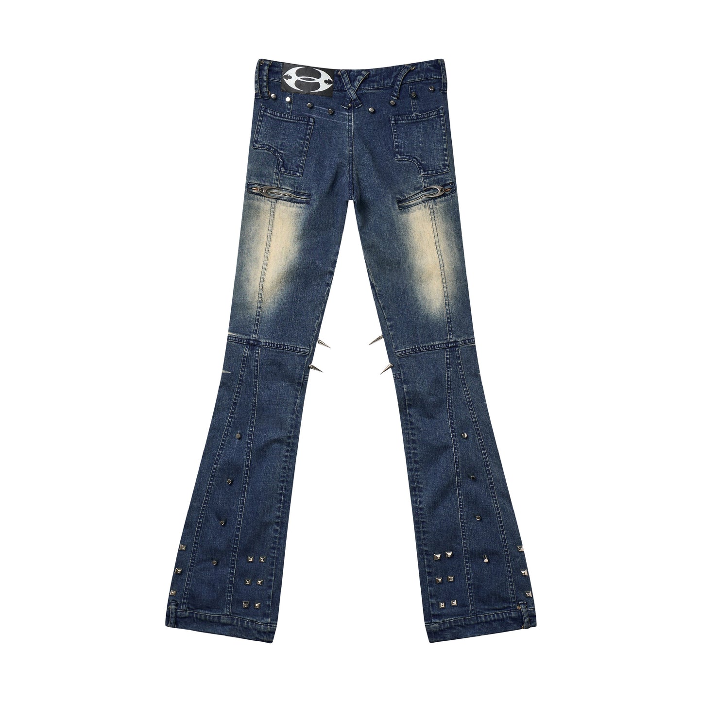Low Waist Spike-Studded Retro Skinny Jeans