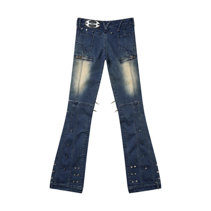 Low Waist Spike-Studded Retro Skinny Jeans