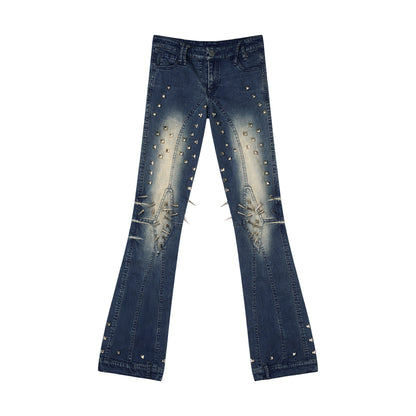Low Waist Spike-Studded Retro Skinny Jeans