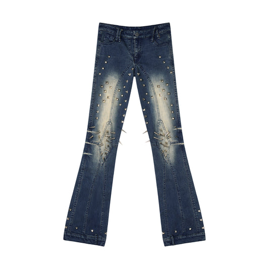 Low Waist Spike-Studded Retro Skinny Jeans